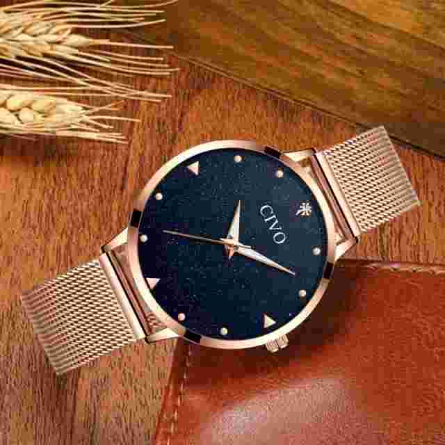 CIVO Womens Rose Gold Sparkle Wrist Watch Quartz Movement Stainless Mesh Band