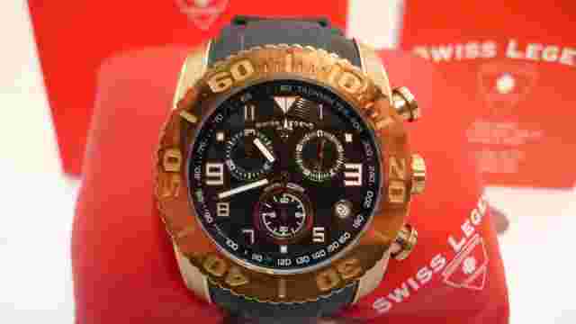 Swiss Legend Tachymeter Mens Black Gold Large Watch Chronograph 316L !!!