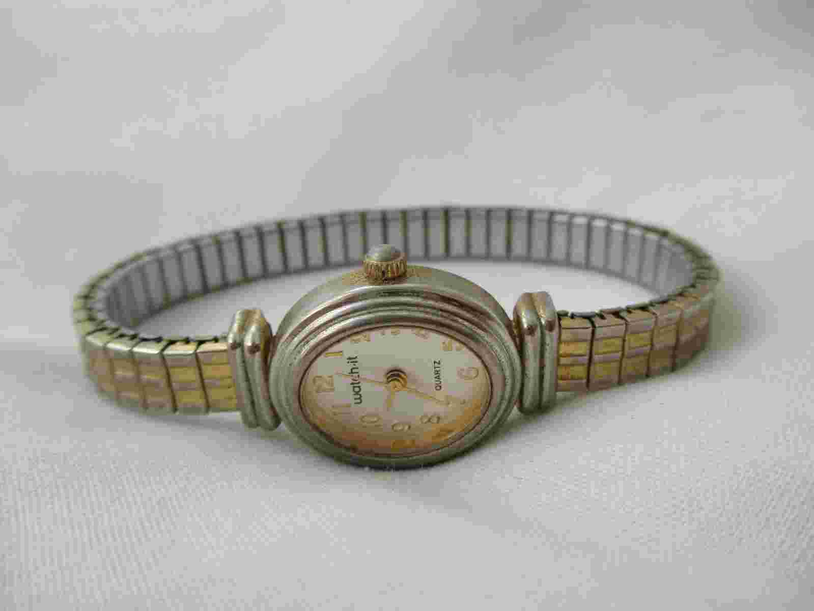 Watch It Oval Dress Watch, Two-tone Metal Expansion Band
