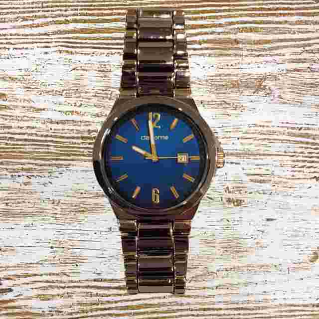 CLAIBORNE Men's Two-tone Case/Band, Blue Dial Date Window *New Battery*