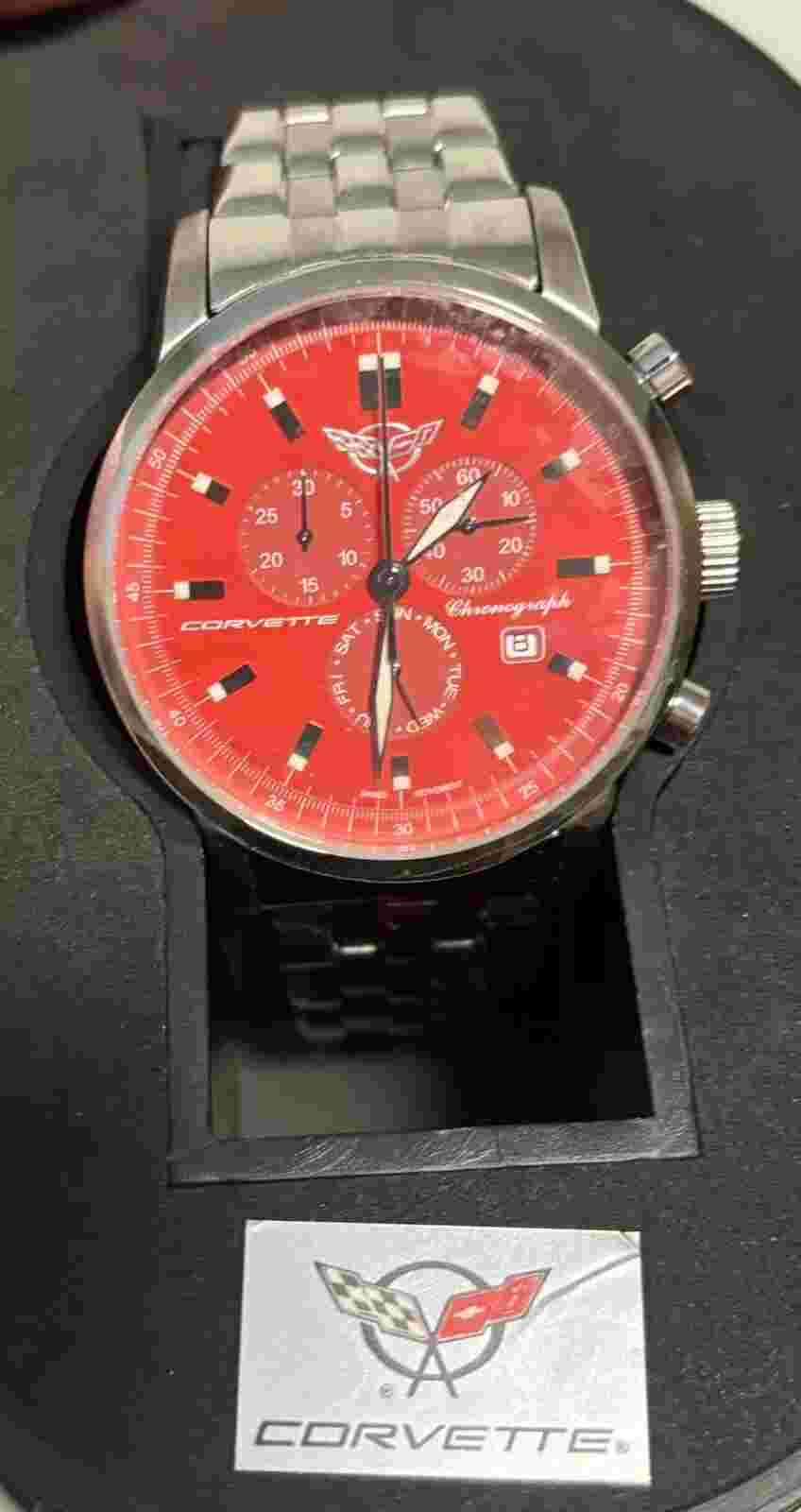 NOS Vintage Corvette Men's Watch Chronograph Watch In Case Red