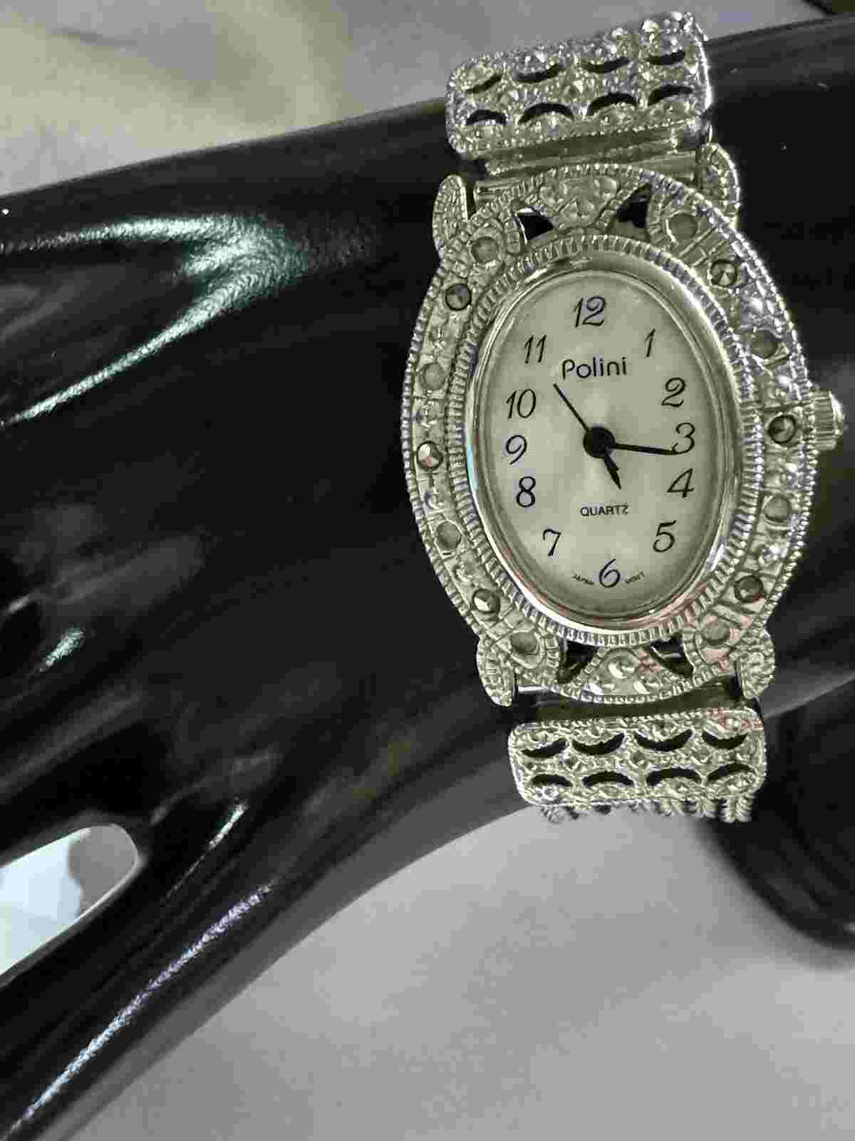 Vintage Polini Ladies Quartz Marcasite Art Deco Watch