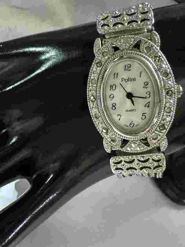 Vintage Polini Ladies Quartz Marcasite Art Deco Watch