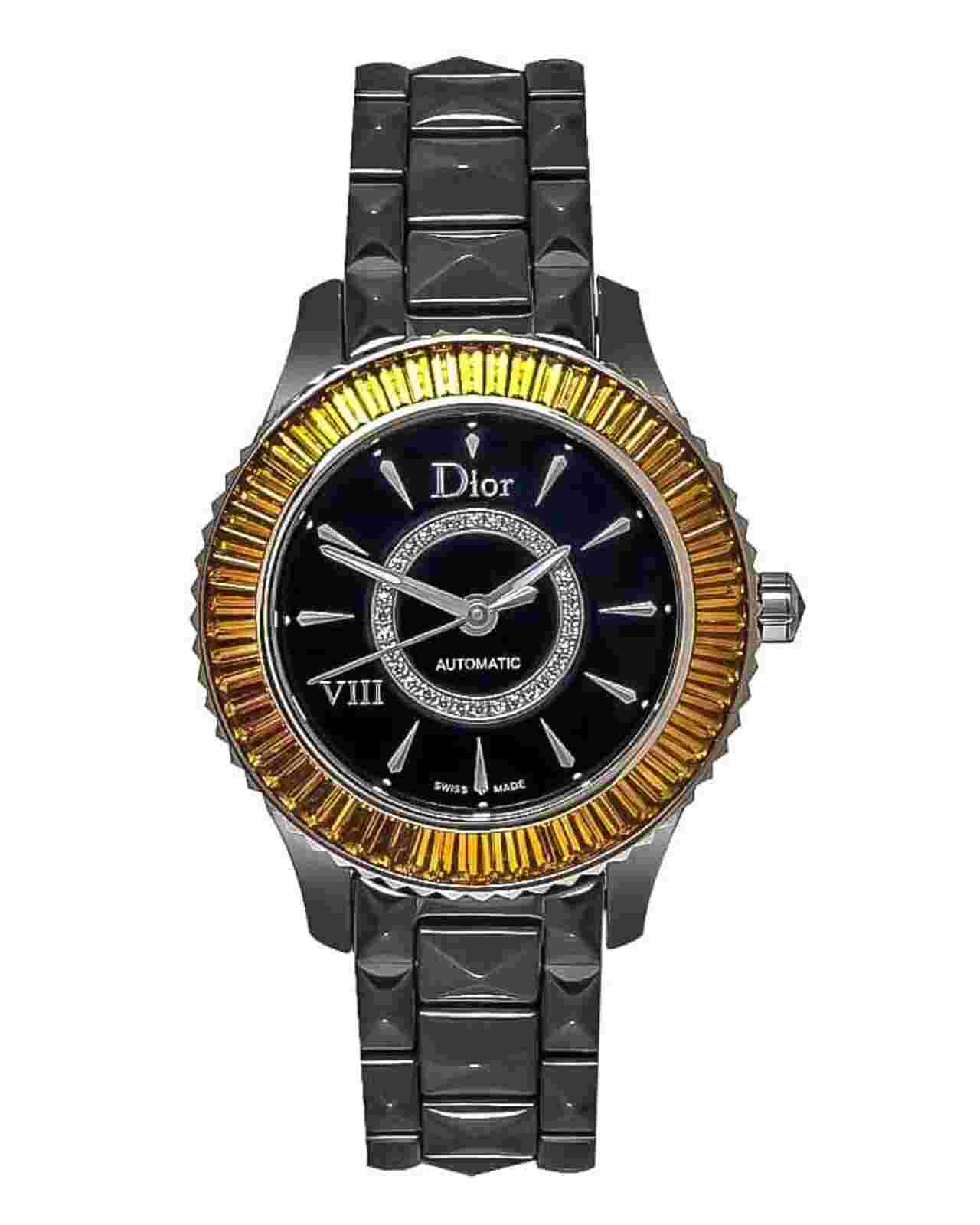 New Dior VIII White Ceramic Diamond Citrine Watch CD1235F3C001 Lists $32,300.00