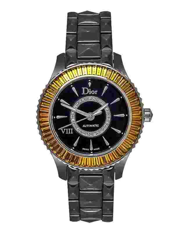 New Dior VIII White Ceramic Diamond Citrine Watch CD1235F3C001 Lists $32,300.00