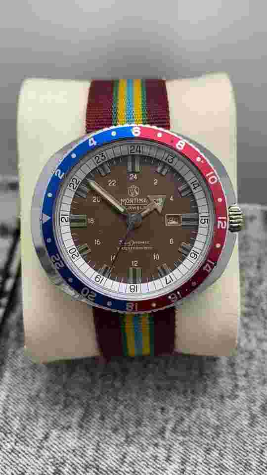 Skin Diver Vintage Mortima Superdatomatic  Brown Dial 43mm French Watch 1970s