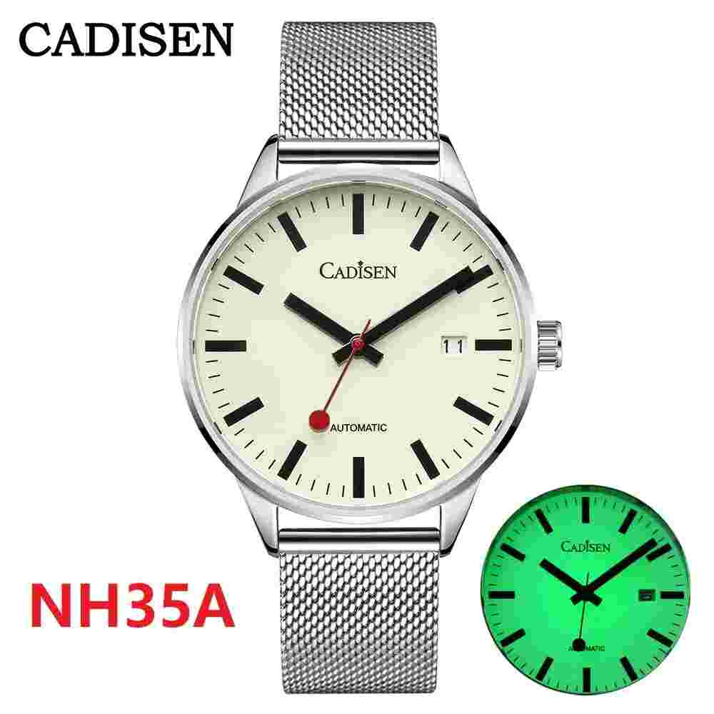 CADISEN C8221 Automatic Watch Men Lume Stainless Steel NH35A Sapphire Mesh Strap