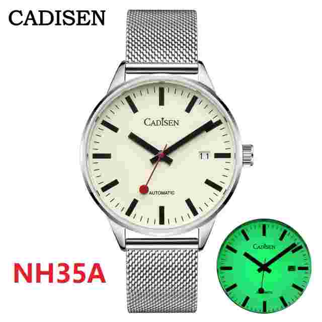 CADISEN C8221 Automatic Watch Men Lume Stainless Steel NH35A Sapphire Mesh Strap
