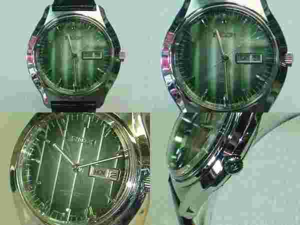 Wristwatch Ricoh All Stainless Steel Green Dial Antique Self-winding Analog