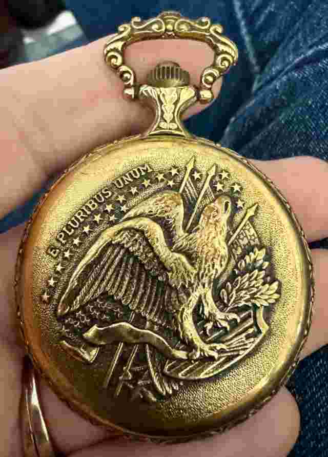 Vintage Majestron two toned quartz pocket watch Eagle, For The People