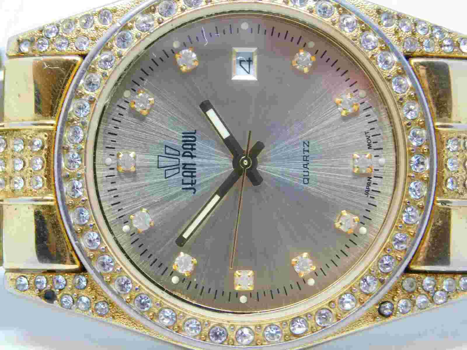 Jean Paul Mineral Glass Crystal Gold Tone Quartz Analog Ladies Watch Sz. 7 3/4"