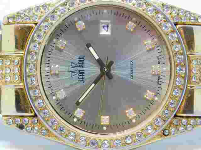 Jean Paul Mineral Glass Crystal Gold Tone Quartz Analog Ladies Watch Sz. 7 3/4"