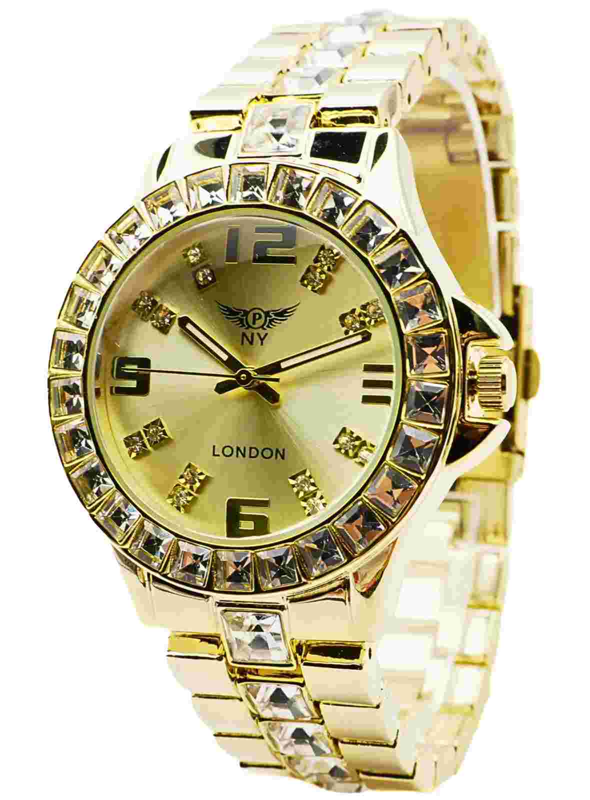 NY LONDON Women’s Watch Fashion Dress Diamond Gold for Ladies Analog Quartz