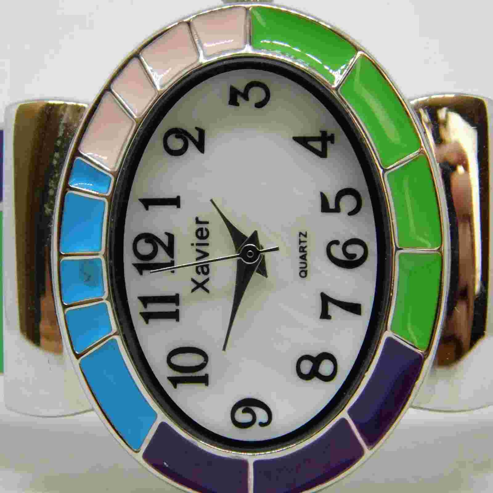 Xavier Enameled Cuff Bracelet Quartz Analog Women's Watch Sz. 6 1/4" New Battery