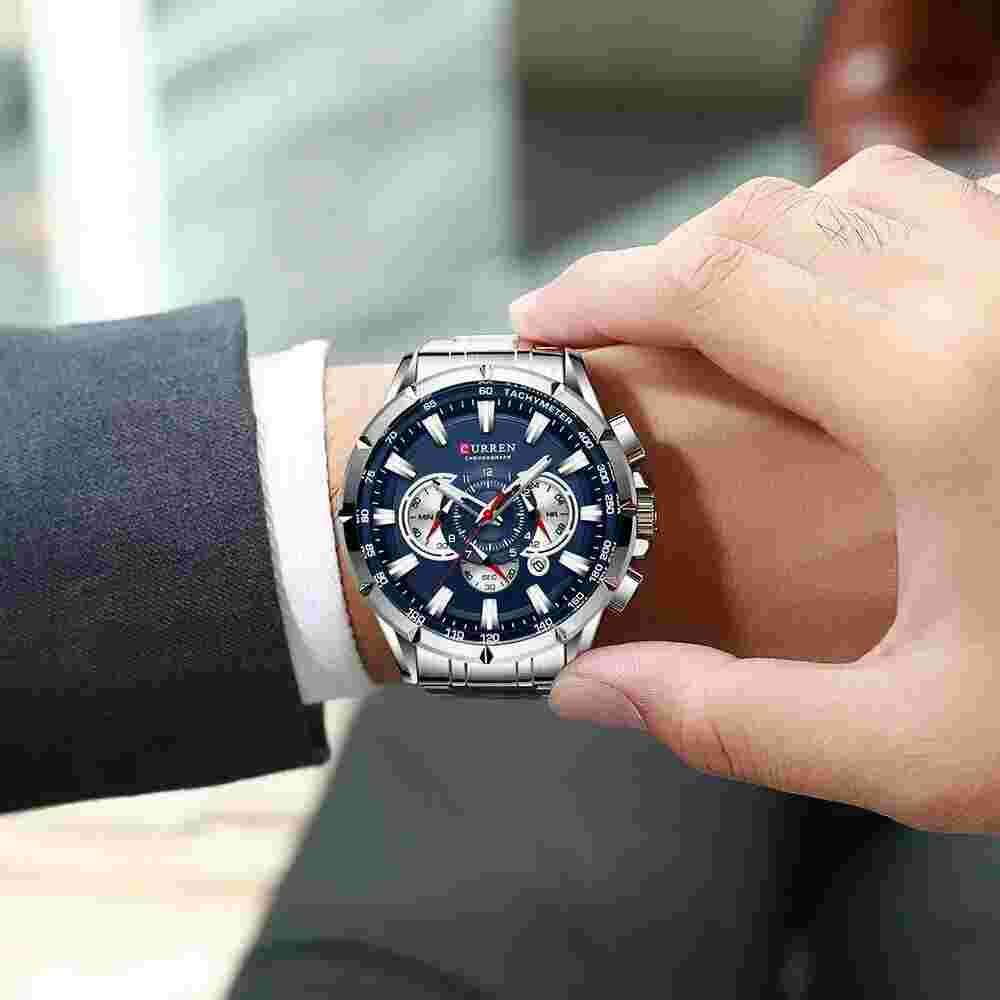CURREN Men Chronograph Wristwatch Steel Sport Watches Male Date Quartz Watch