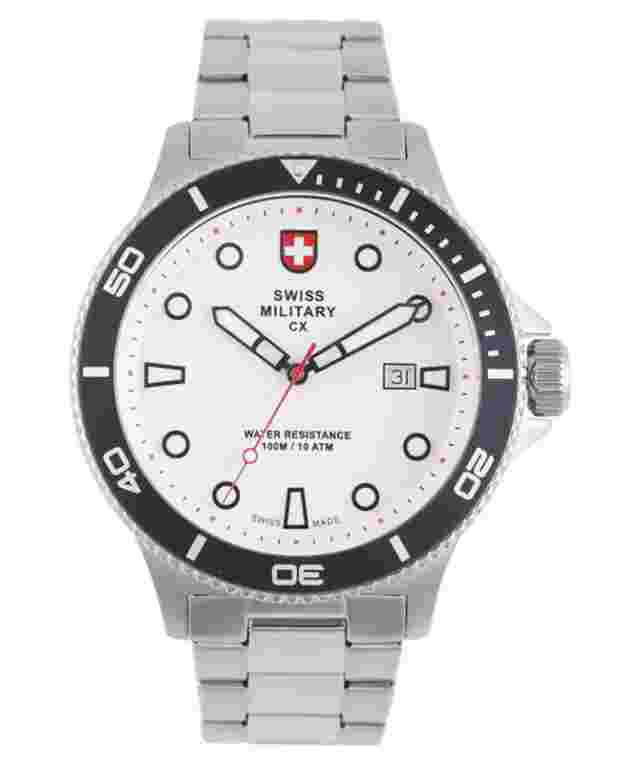 CX Swiss Military CALYPSO Diving Watch Swiss Quartz Date 10ATM White Dial 2875