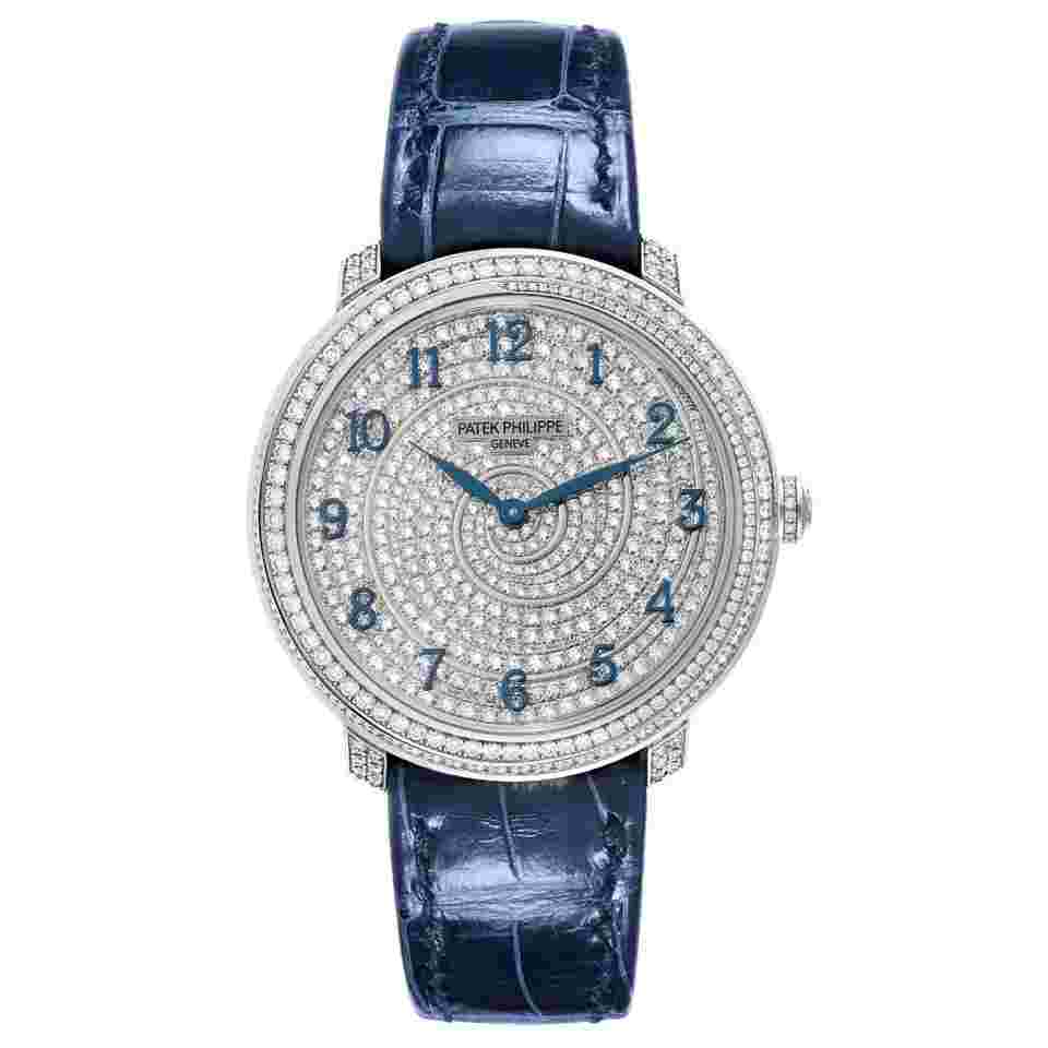 Patek Philippe Calatrava White Gold Blue Dial Diamond Ladies Watch 4978