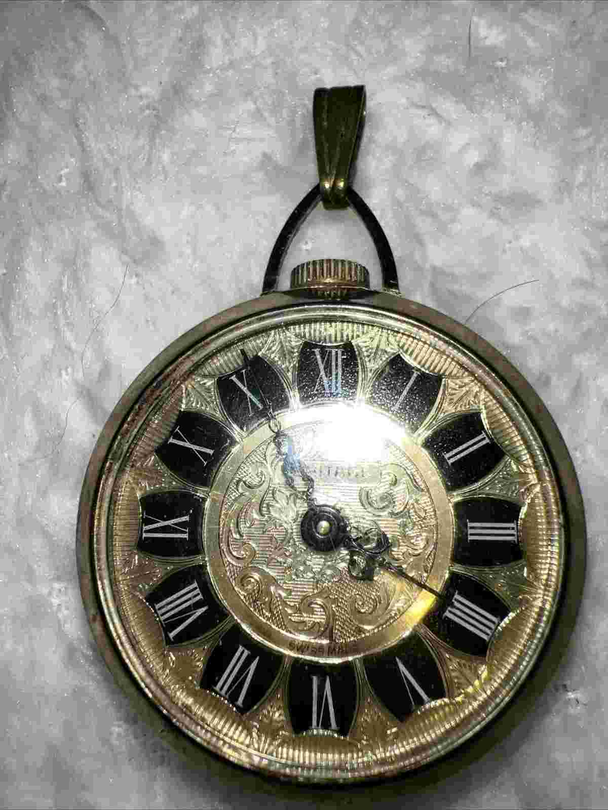 VINTAGE AMERICAN HERITAGE  WATCH/NECKLACE LAVA LOOK CAMEO, WORKING