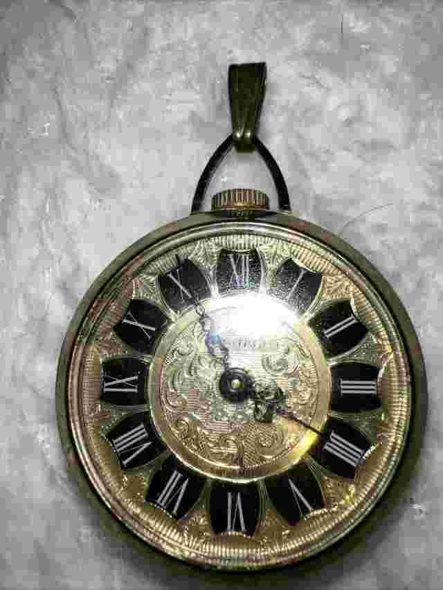 VINTAGE AMERICAN HERITAGE  WATCH/NECKLACE LAVA LOOK CAMEO, WORKING