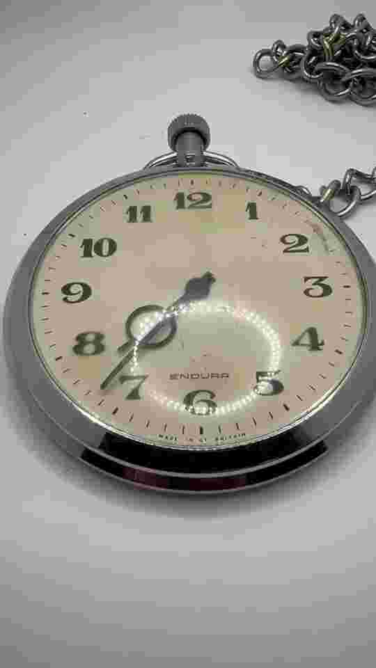 Vintage Endura Oversized Pocket Watch W/ Silver Tone Chain