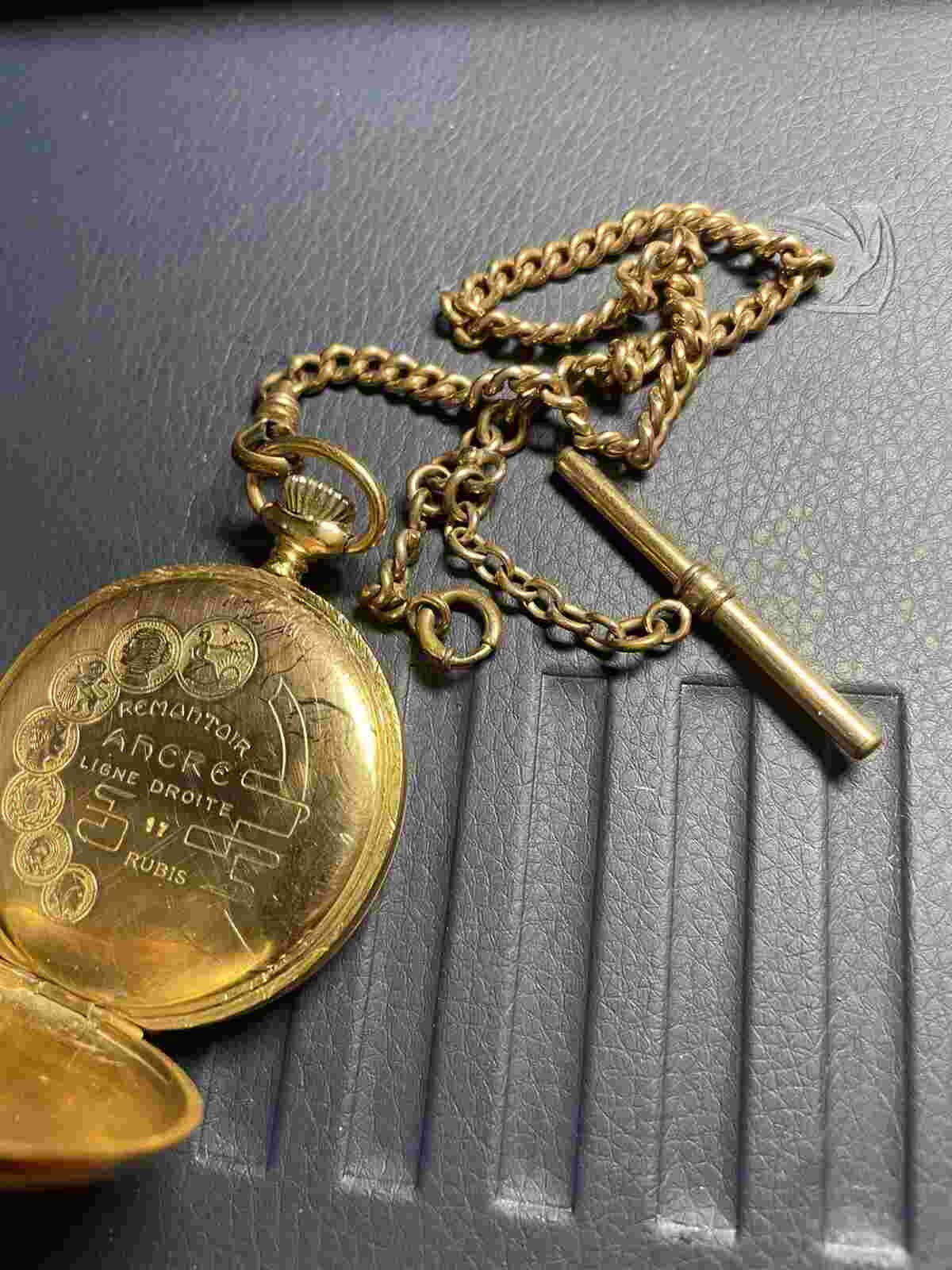 Arnex 14G 17 Jewels Pocket Watch with Swiss Unitas 6498 Movement Gold Plate Case
