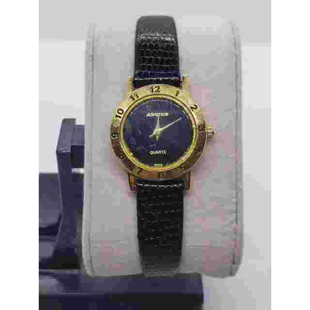 Advance women's watch V121, Small dark blue face with gold bevel