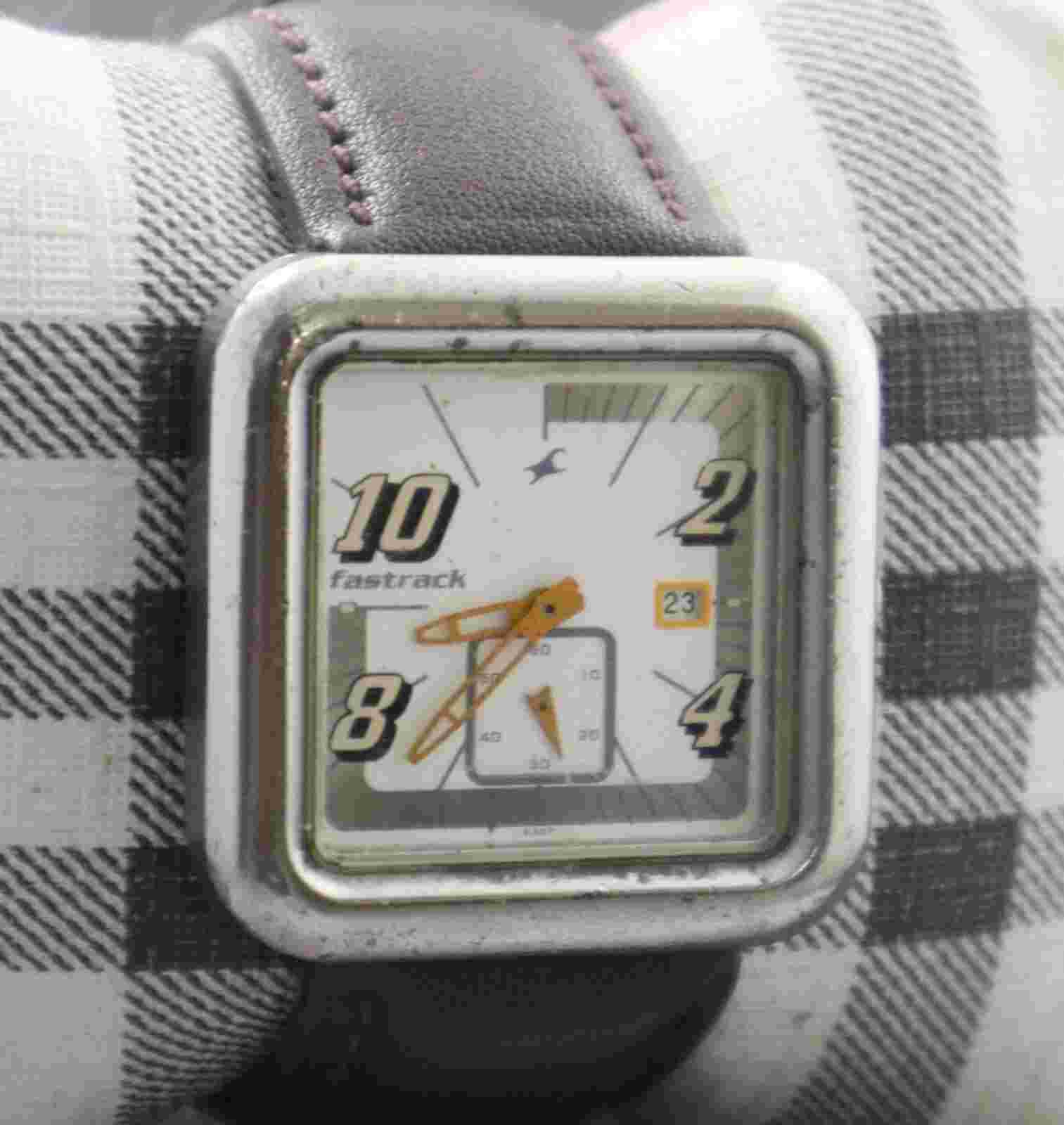 Casual Fastrack Men Sub-Second White Dial with Date Square Case Quartz Watch
