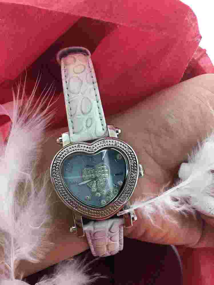 BRAND NEW LEATHER TECHNO MASTER BLUE DIAMOND 0.65CT HEART LADIES WATCH WITH BOX