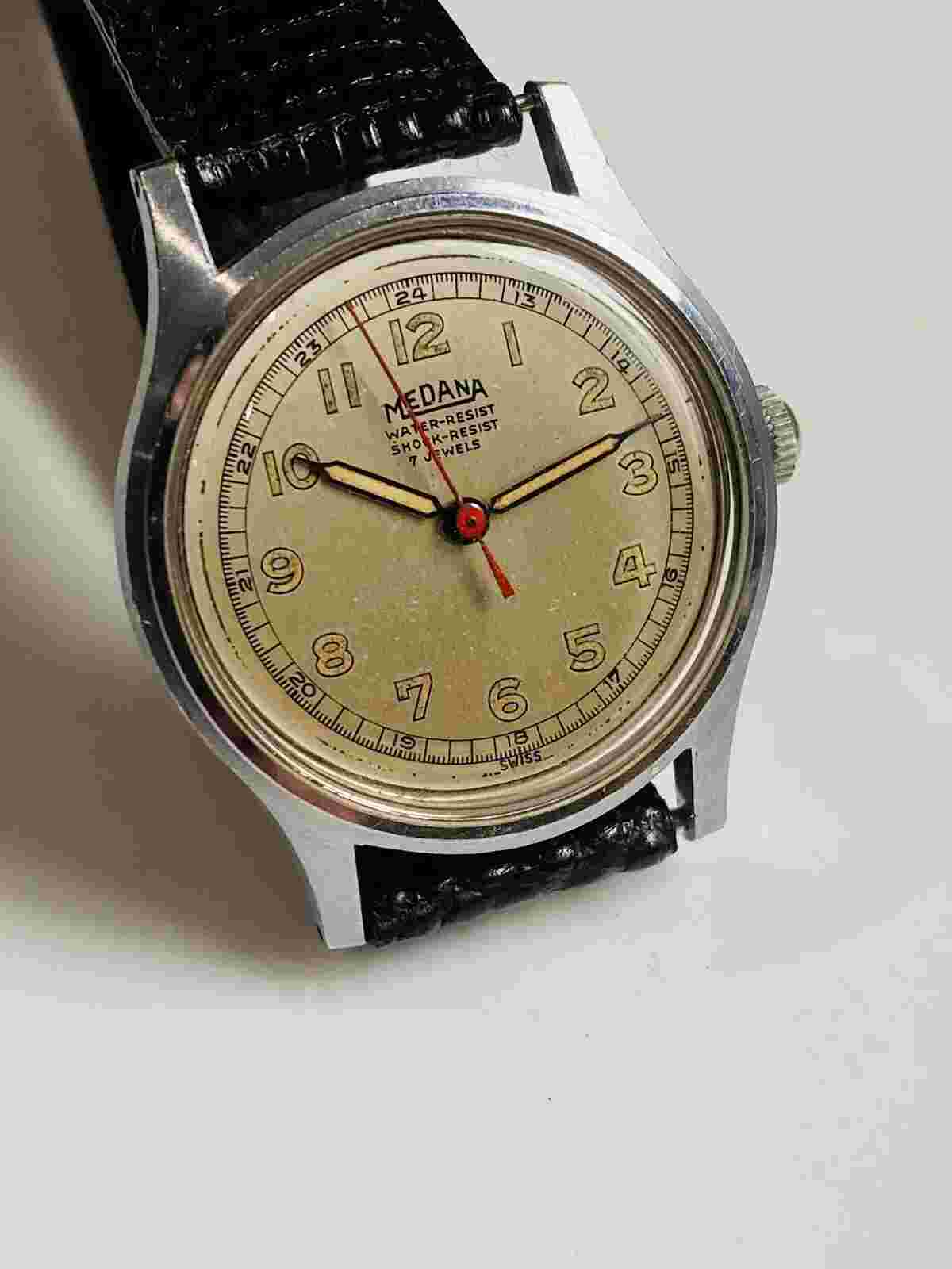 Beautiful WWII Medana Military Watch Shock Resistant Serviced