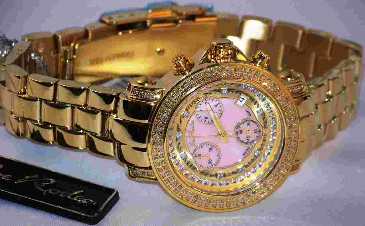 New womens joe rodeo Rio pink dial gold tone JRO15 1.25ct.apx.real diamond watch