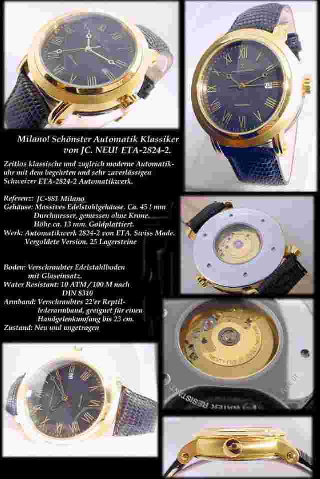 Automatic Watch Jacques Cantani Milano Caliber Swiss ETA-2824-2 Stainless Steel