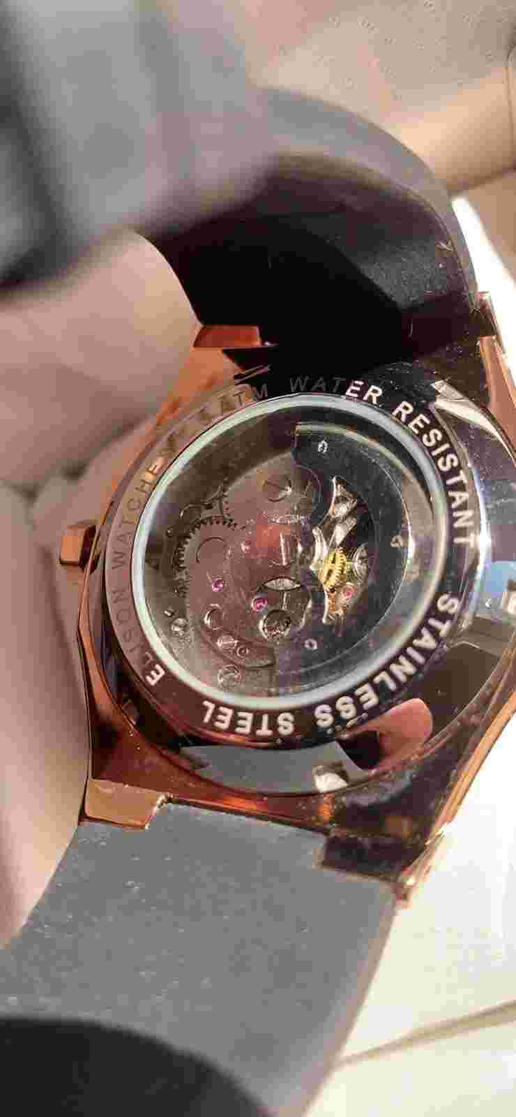 Men’s Automatic Edison Roaster Hexagon Watch, Yellow Bronze, Black Strap