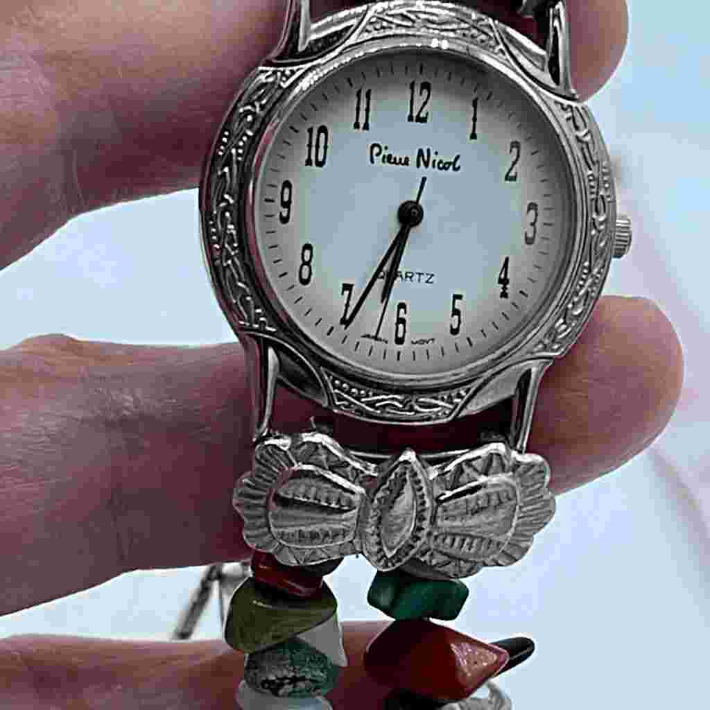 Vintage Pierre Nicol real gemstone boho bangle watch.