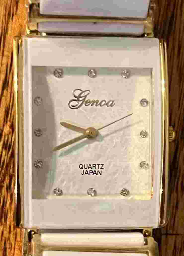 New Genoa White Ceramic Watch with Gold Trim  Water Resistant Made in Japan