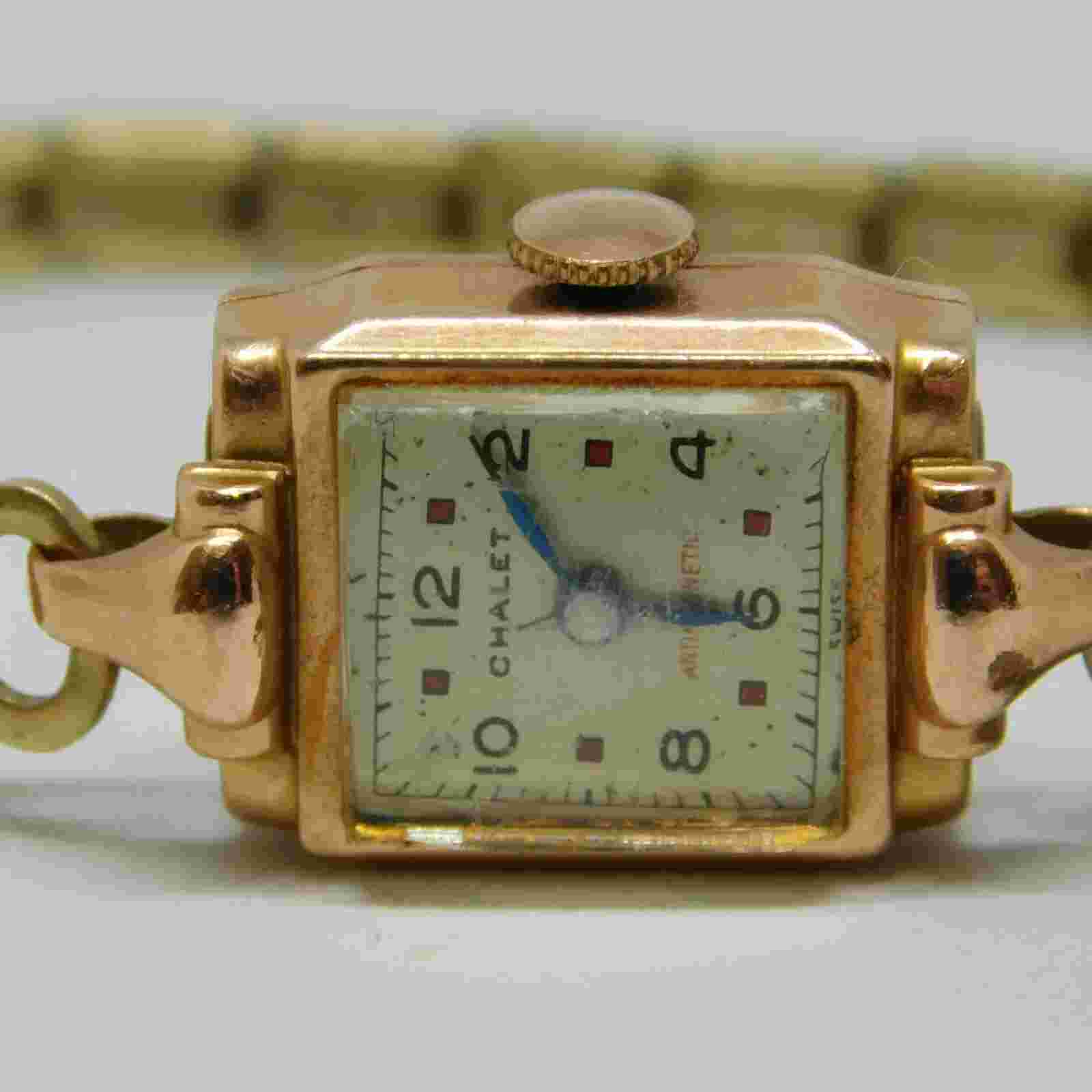Vintage CHALET Swiss Made 14K Rose Gold Wind-up Analog Women's Watch Sz. 6"