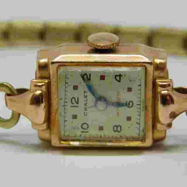 Vintage CHALET Swiss Made 14K Rose Gold Wind-up Analog Women's Watch Sz. 6"