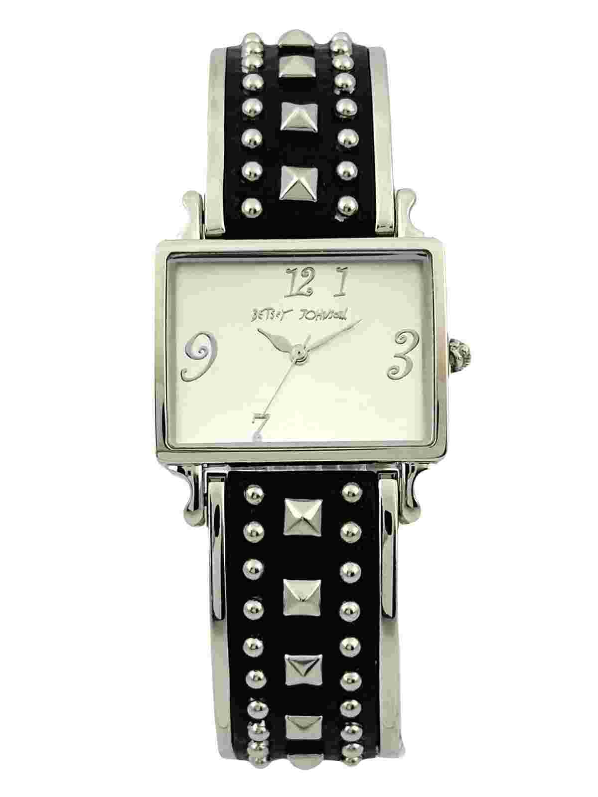 Betsey Johnson Women's BJ4050 Leather and Grommet  Silver Studded Band Watch