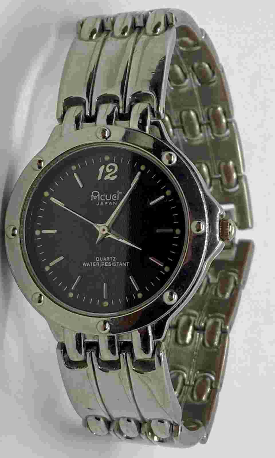 ACUET Mens Watch New Battery Black  Dial Water Resistant Silver Band Fits 7-3/4”