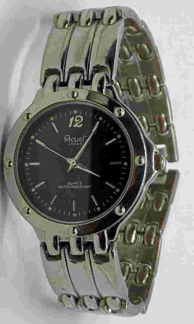 ACUET Mens Watch New Battery Black  Dial Water Resistant Silver Band Fits 7-3/4”