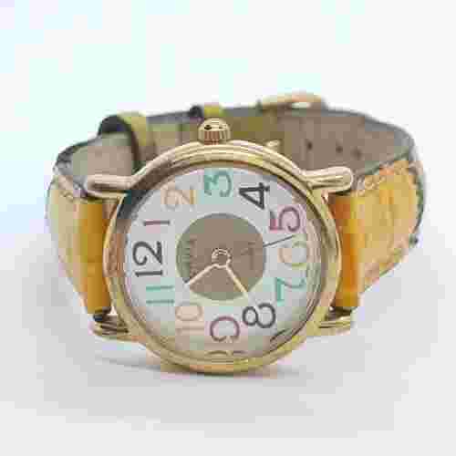 Women Casual Orvis Watch Leather Band Gold Case Multicolor Numerals Easy Read