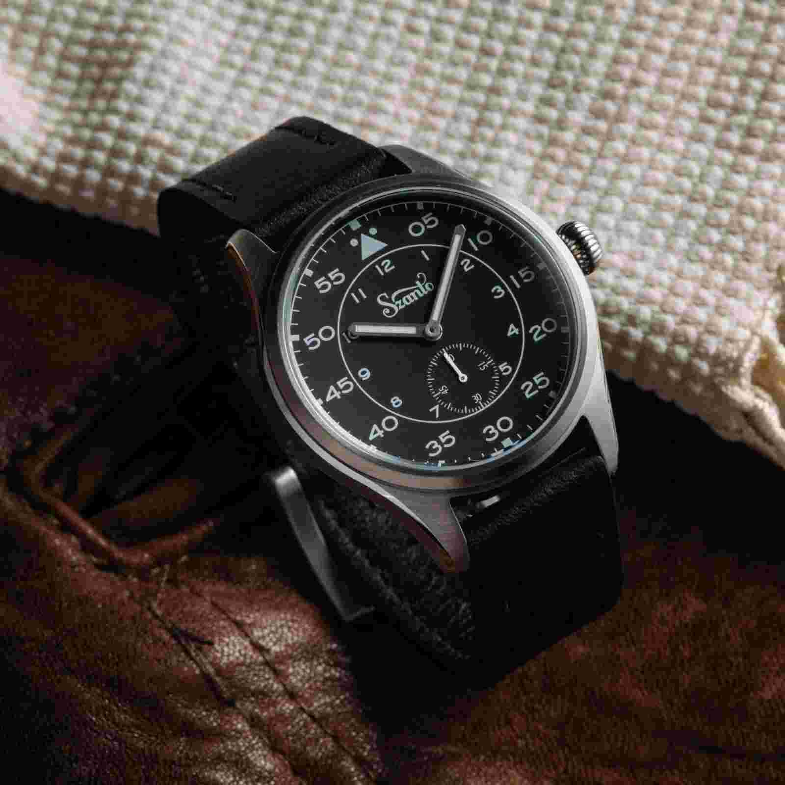 Szanto Heritage Aviator Steel Black Watch - Brand New