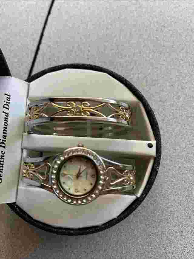 Jaclyn Smith Genuine Diamond Dial Watch and Bracelet Hinged