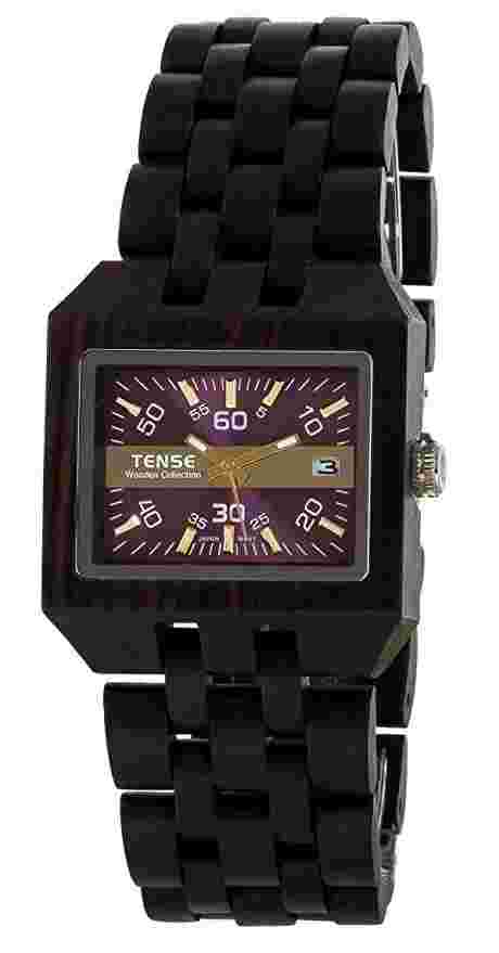 Tense Men's Comox Rectangular Dark Sandalwood Wood Watch