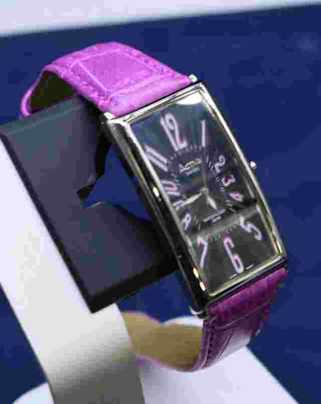ACTIVA SWISS TANK WATCH - BLACK FACE - PURPLE BAND AND NUMBERS