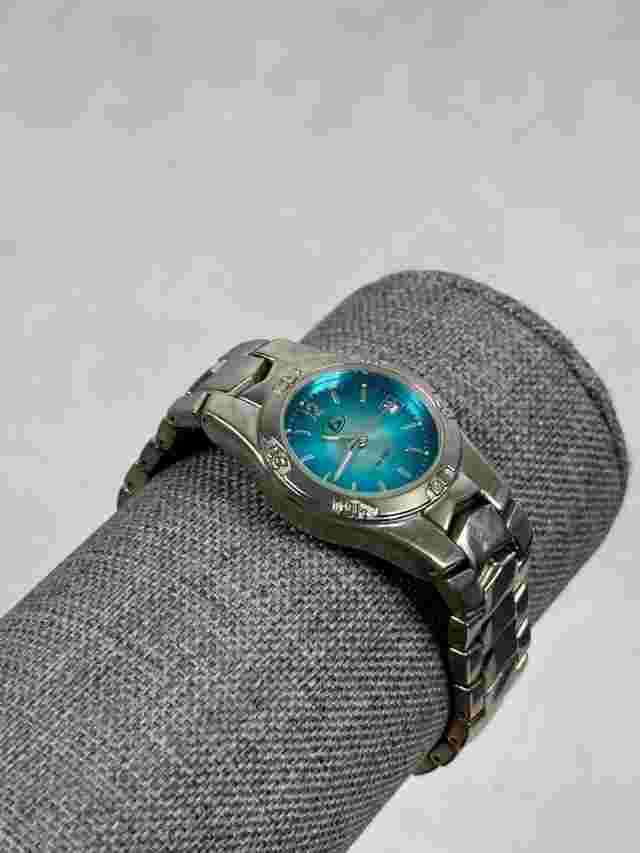 VTG Bum Equipment Watch Womens 26mm Blue Dial Date Silver Tone Y2K New Battery