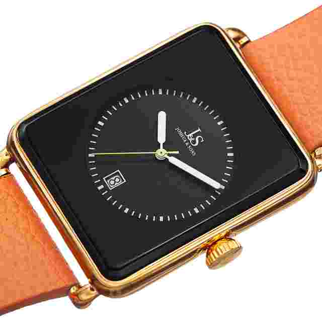 New Men's Joshua & Sons JS95YGBR Quartz Rectangular Date Orange Leather Watch