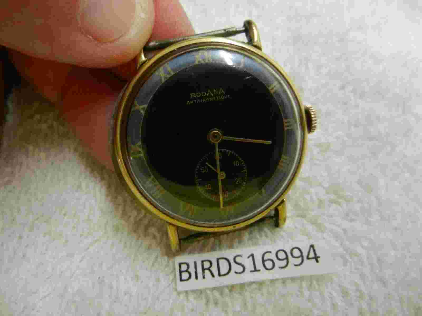 RARE VINTAGE RODANA SWISS MENS WATCH ROMAN BLUE BLACK DIAL WATCH 15 JEWEL RUNS