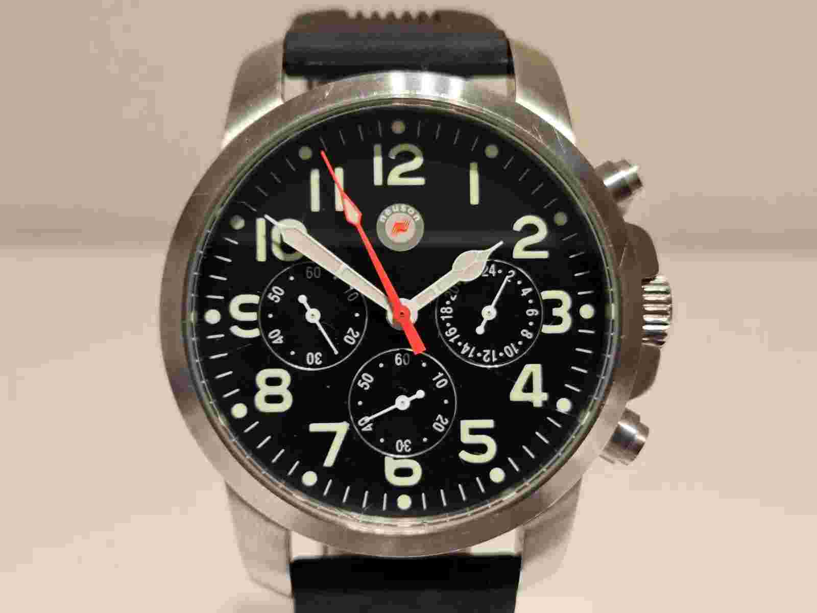 RETRO MILITARY AVIATOR STYLE QUARTZ CHRONOGRAPH MEN'S WATCH "HIRSCH"/LOGO NEUSON