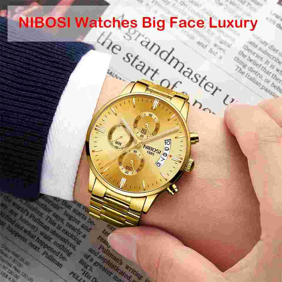Men's Business Hand Watch Gold Big Face Chronograph Brand Analog Stylish Casual