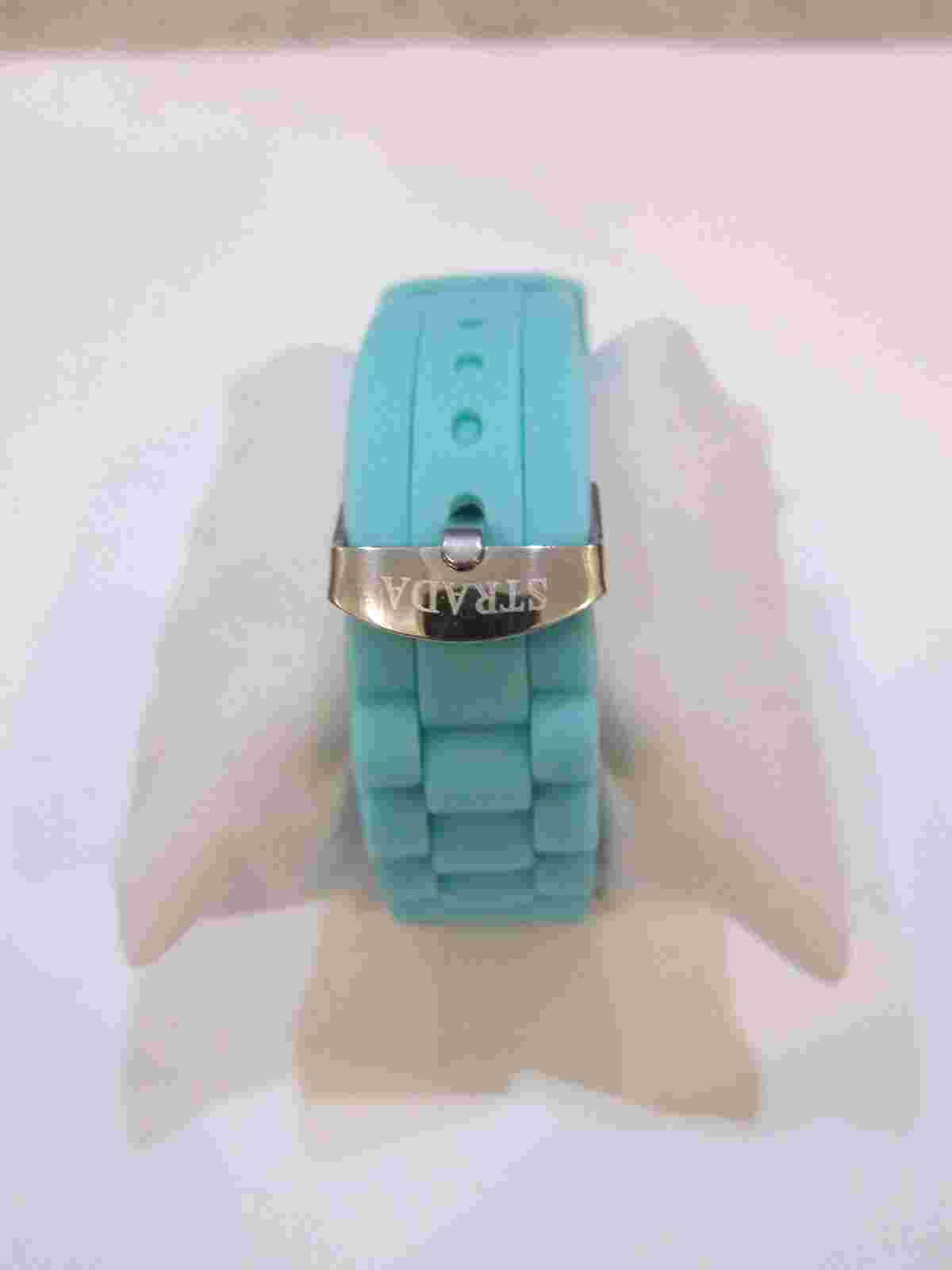 Brand New Womens Strada Aqua Blue Silicone Band & Rhinestones Bezel Quartz Watch